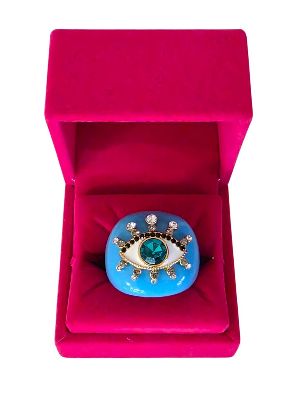 Kurt Geiger London Resin Evil Eye Dome Cocktail Turquoise Blue Ring NEW Size 7